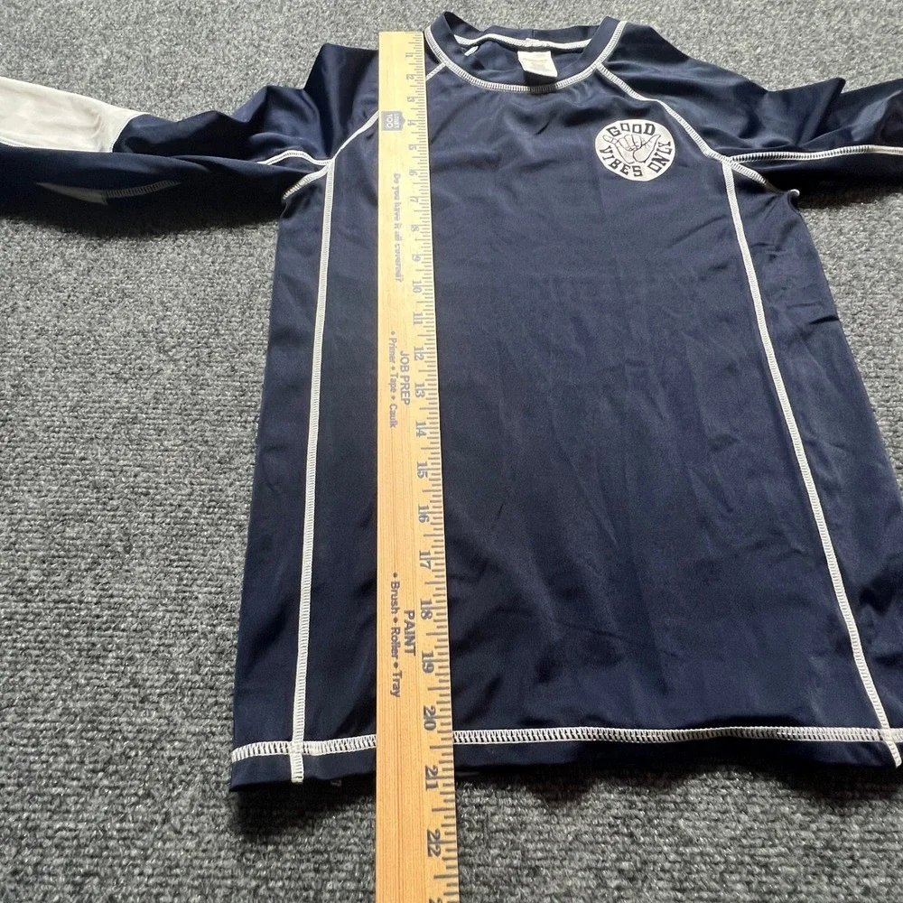Gymboree Boys Navy Blue Good Vibes Only Rash Guard Swim Shirt Size L 10-12